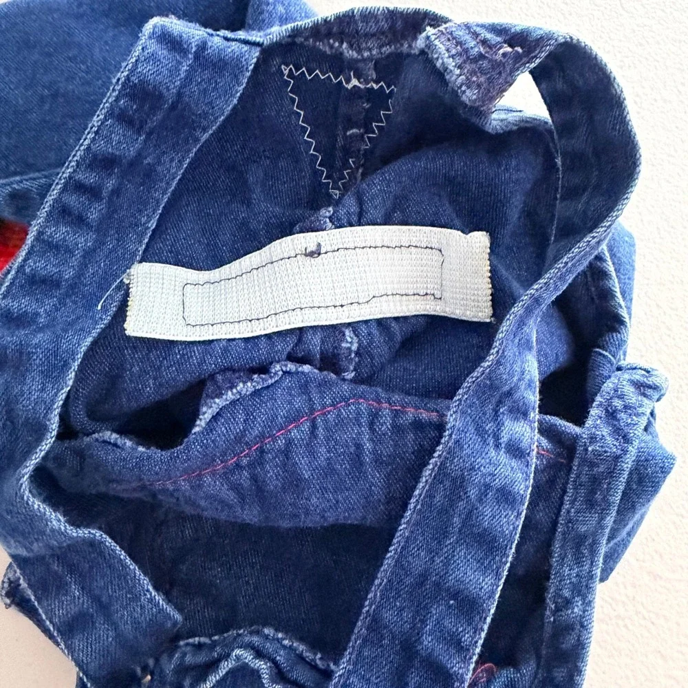 Vintage OshKosh B'gosh Vestbak Denim Overalls 2T Plaid Trim Made in USA Blue